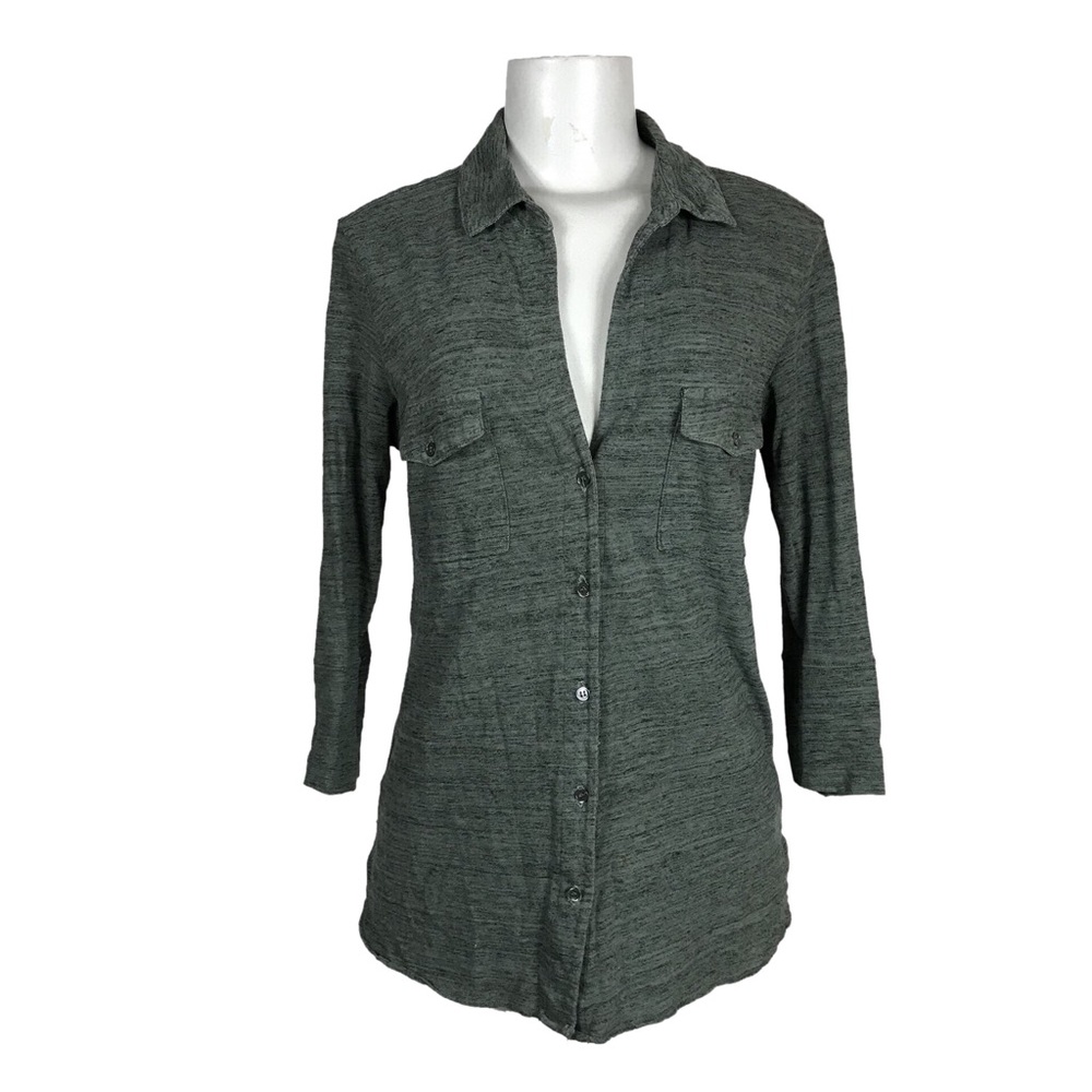 James Perse Shirt Size 1 Long Sleeve V Neck Blouse Button Front Casual Career